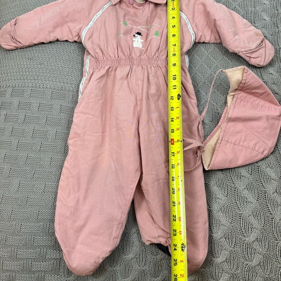 50s 60s Vintage Girls Youth Ski Master Snowman Embroidered Pink Snow Ski Suit - Picture 9 of 16